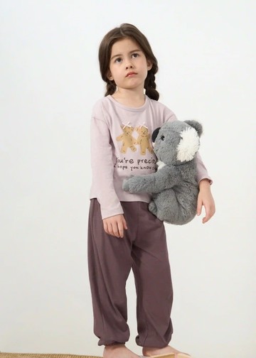 兒童成套_小熊暖窩．吸濕排汗圓領居家長袖睡衣(丁香紫-熊熊朋友)