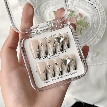 💛Hannah💛元旦新品發售【原創實拍】純手工穿戴甲斜邊法式小紅書爆款美甲貼片批髮爆閃鑽IKK29