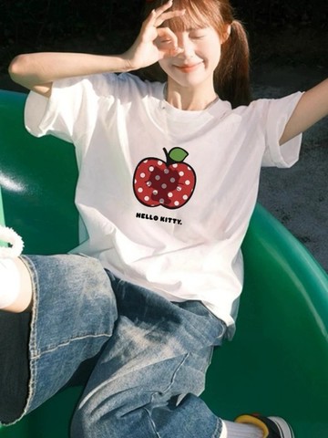 女生上衣 慵懶風 男生短袖 oversize寬鬆 韓版短T 圓領半袖 上衣女白色寬鬆休閒kt黑皮純棉上衣男女圓領純棉重磅