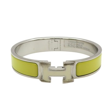 【二手名牌BRAND OFF】HERMES 愛馬仕 黃色琺瑯 銀色鍍金 Clic H 手環