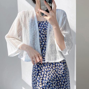 法式針織蕾絲小坎肩薄外套防曬衫