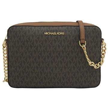 MICHAEL KORS JET SET ITEM 經典滿版鍊條斜背方包.深咖