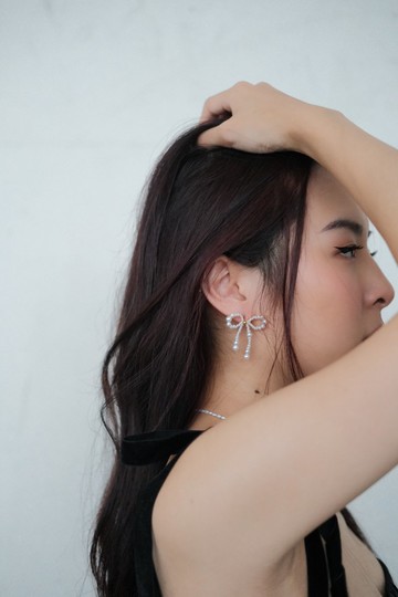 Bubble Ribbon 純銀淡水珍珠蝴蝶結耳環・金/銀・情人節禮物