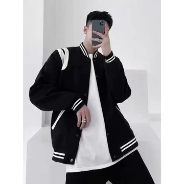 秋冬新款潮牌棒球服男ins寬松男生休閑夾克潮流情侶黑色棉衣外套