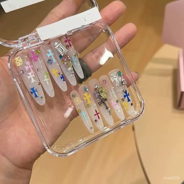 😍加一出品😍純手工穿戴甲新款彩鑽克羅星十字架冰透乳白漸變美甲純慾顯白可拆純手工穿戴甲 QR53