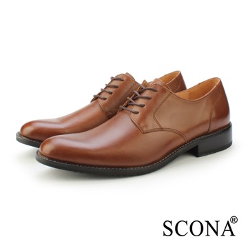 SCONA 蘇格南 全真皮 英倫簡約綁帶紳士鞋 棕色 0885-2