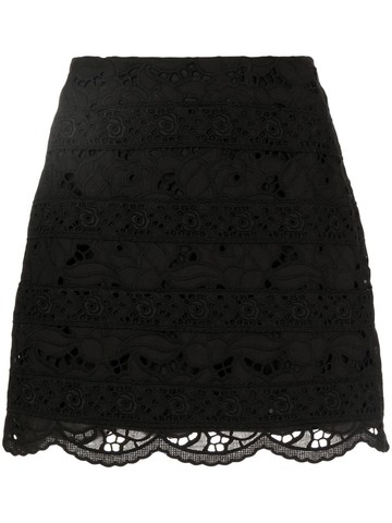 Goen.J - lace detail A-line skirt - women - Cotton/Cotton - S - Black