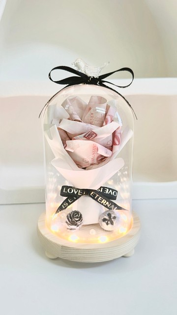 【生日禮物】玫瑰錢花玻璃盅 夜燈 售價含現金300 附贈提袋