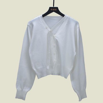 小眾時尚開衫外套春秋季溫柔風高腰短款寬松百搭減齡紐扣長袖上衣