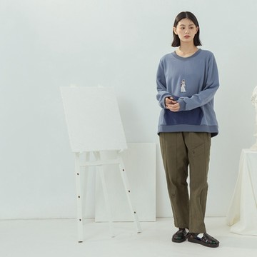 【MOSS CLUB】重組褲頭剪接裝飾蘿蔔長褲 綠 咖 灰