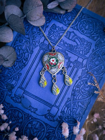 百年義大利 微砌馬賽克愛心垂墜項鍊—歐洲古董首飾 Vintage