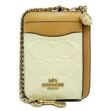 COACH 經典C LOGO證件卡夾層鏈帶零錢包(漆皮-黃)