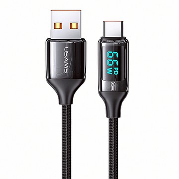 USAMS 優勝仕 USB-Type-C數顯快充線 66W 6A  黑色  1條  1.2m