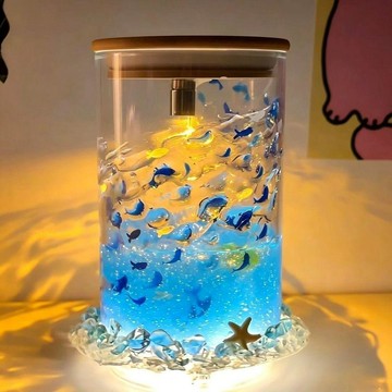 新上架👉【】藍色治癒小魚發光小夜燈旋轉夜燈diy材料包手工禮物交換禮物 送朋友禮物