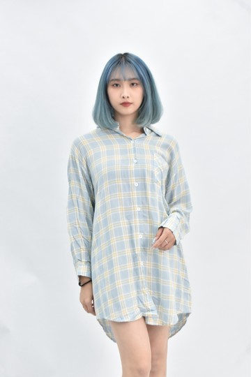 【加購優惠】(XL) in touch 韓牌格紋藍色襯衫上衣