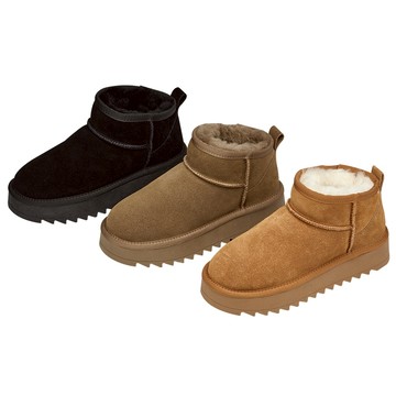 【Grace Gift】雪靴 靴子 【保暖神器暖絨牛麂皮短筒厚底雪靴】3色 35-40號  厚底靴