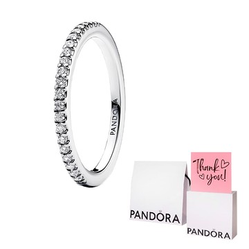 PANDORA 女款閃耀環戒 192999C01 + 購物袋 + 訊息卡 + 品質保證書(百貨公司售後服務)  50mm  銀
