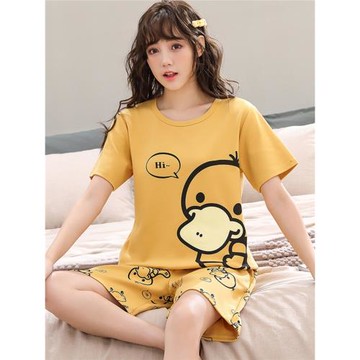 睡衣女夏季純棉短袖短褲可愛小黃鴨卡通春夏款韓版大碼寬松家居服