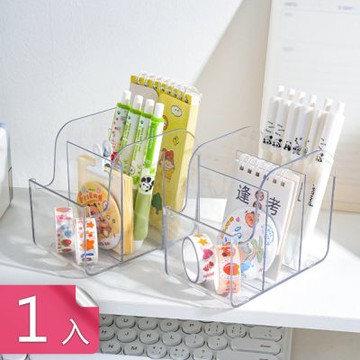 【荷生活】開放式壓克力三格透明收納盒 加厚款可當手機架桌面置物盒-1入組