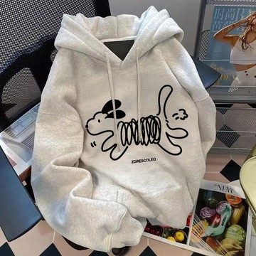 線條小狗 帽t 連帽衛衣 衛衣 長袖衛衣 塗鴉帽t oversize 韓系衣服 設計感上衣 刷毛帽t 冬天 大學t 秋冬