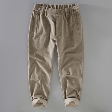 日系簡約純色復古燈芯絨男褲條絨休閑褲文藝青年直筒松緊腰長褲子
