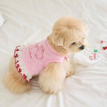 寵物服飾-洋裝-Love涼感愛兔子櫻桃上衣裙 藍色尾巴韓國it’s 寵物衣服  狗狗衣服 狗狗洋裝 小型犬涼感衣