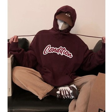 美式復古帽T 純棉加絨加厚連帽衛衣外套 寬鬆字母印花女生上衣 男生長袖 圓領長袖 大學T 韓版T