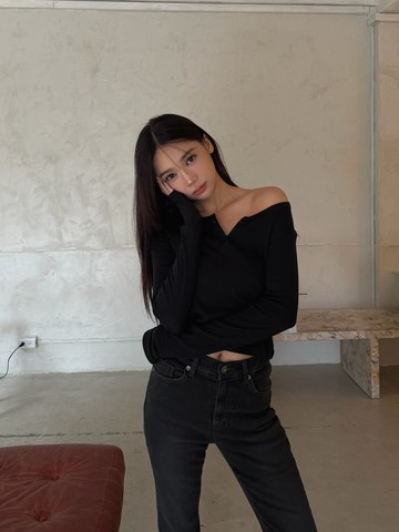 雙色亨利領排釦上衣