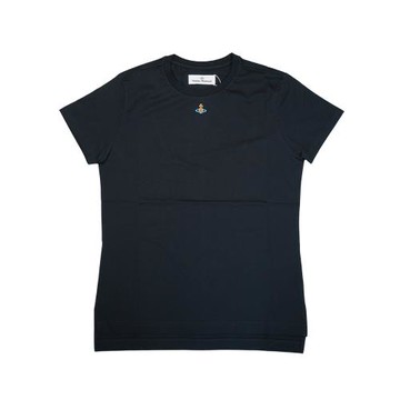 Vivienne Westwood 棉質彩色刺繡星球logo圓領女短T(黑)