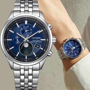 CITIZEN 星辰 光動能電波萬年曆月相手錶 BY1030-50L