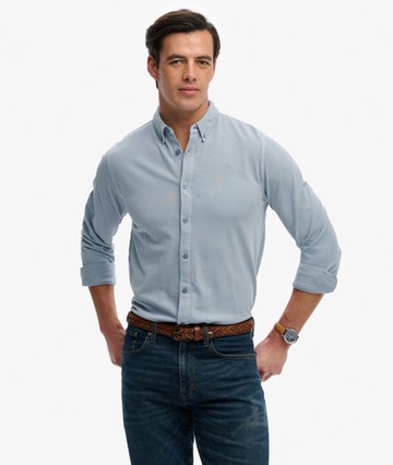 Superdry Men's Vintage Destroy Pique Long Sleeve Shirt Blue Size: M