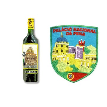 造型布貼＋磁鐵【2件組】 西班牙葡萄酒冰箱裝飾磁鐵＋西班牙阿爾罕布拉宮布貼 造型立體磁鐵  大門磁鐵 冰箱磁鐵 白板磁鐵_廠商直送