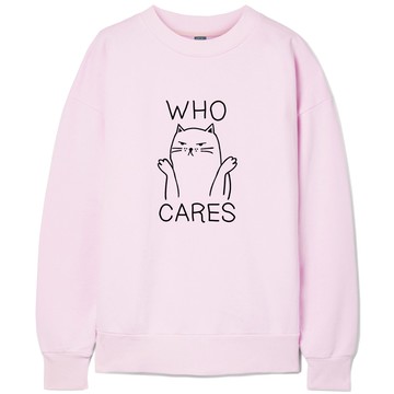 Who Cares Cat 中性大學T 刷毛 5色狗貓咪毛小孩動物可愛趣味插畫禮物班服團體服