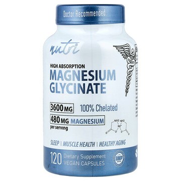 Nutri, 甘氨酸鎂，高吸收，480 毫克，120 粒全素膠囊（每粒膠囊 160 毫克）
