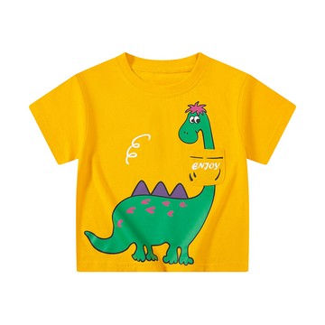 BE TOP - 純棉短袖上衣-口袋恐龍-黃色