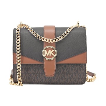 Michael Kors Greenwich 拼色滿版鍊帶斜背包-咖啡