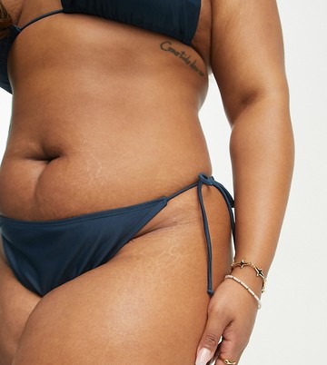 Brave Soul Plus tie side bikini bottom in navy