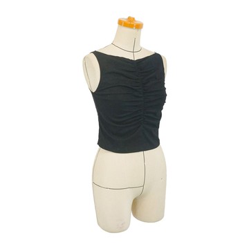 Aman No.108 抓皺上衣 黑色彈性料