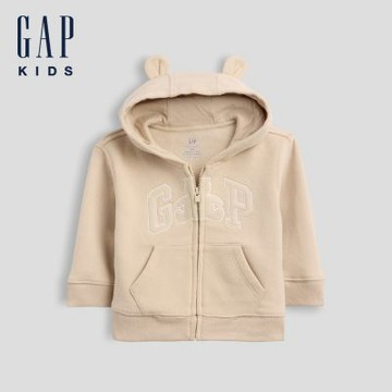 【GAP】嬰兒VintageSoft布萊納小熊Gap Logo拉鍊連帽運動衫-奶油杏色(910784)