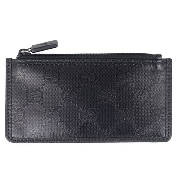 GUCCI 古馳  Crystal 黑色雙G水晶防水布皮邊卡片零錢包