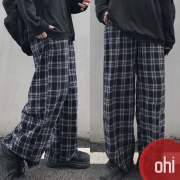 【ohi】韓版束腳長褲 薄款刷毛款任選 寬鬆高腰百搭闊腿褲 格子褲 內刷毛加絨加厚 秋冬款女裝 XGPUK-555