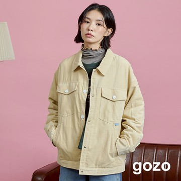 【gozo】多口袋內絨毛工裝外套(淺卡其/綠色_F) | 女裝 修身 保暖