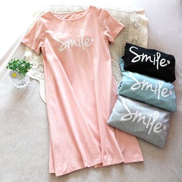 免文胸bar一體帶胸墊純棉短袖睡裙大碼印花半袖連衣裙女夏家居服