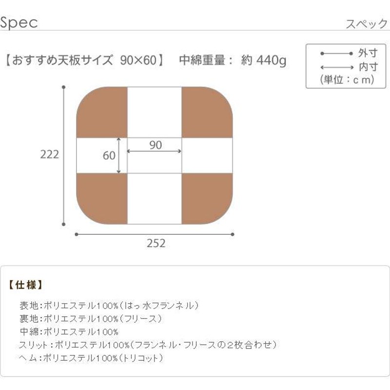 はっ水 リバーシブル ダイニングこたつ布団 モルフ 60×90cmこたつ用