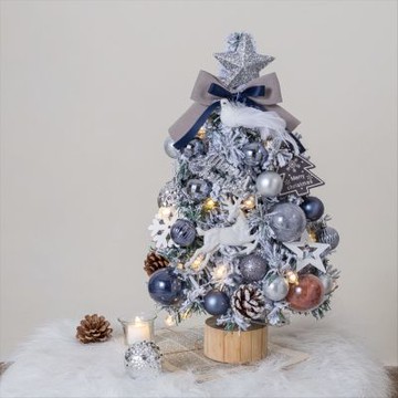 【45cm】夢幻藍雪霧感帶燈聖誕樹(附掛飾) 聖誕節 布置 裝飾聖誕樹 噴雪樹