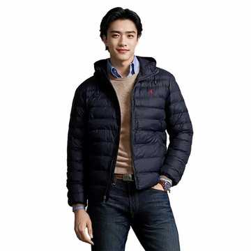 Polo Ralph Lauren RL 熱銷刺繡小馬連帽羽絨外套(可口袋收納)-深藍色