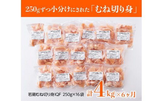 宮崎県産若鶏むね切身IQF250g×16袋 [F0717t6]