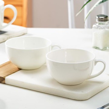 早餐杯可微波景德鎮白色骨瓷早餐碗帶手柄麥片碗一人食餐具碗勺套