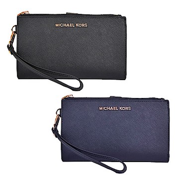 Michael Kors 雙拉鍊防刮皮革中夾(多款選)