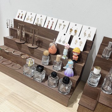 開發票 展示架 置物架 飾品架調香精油架洗護化妝品香水穿戴甲多層階梯展示架木架收納架